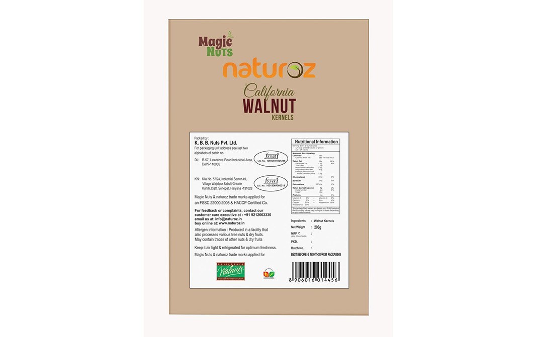 Magic Nuts Naturoz California Walnut Kernels    Pack  200 grams